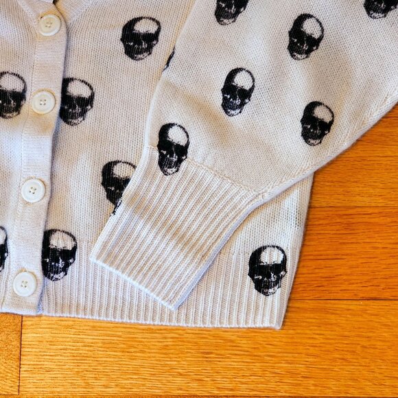 NWT Skull Cashmere Chalk  Charcoal Button Down Cardigan Sweater MEDIUM $480 - Picture 3 of 6
